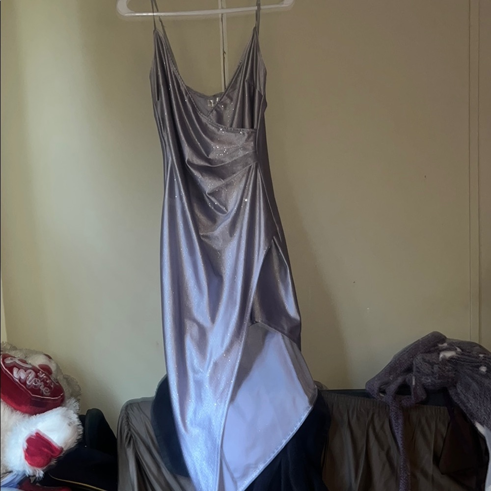 Honey and Rosie Asymmetrical Silver Dress